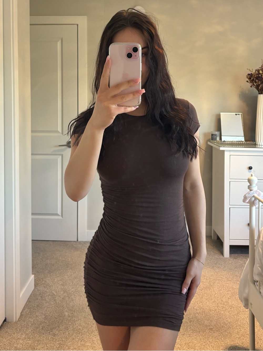Babaton Ruched Mini Dress in Brown Size XS Like New